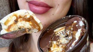 Magnum Double Sea Salt Caramel Ice Cream Mukbang Eating Nylon gloves [upl. by Lanni]