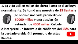 Estimación por intervaloparte 1 UNIMINUTO La vida útil en millas de cierta llanta se distribuye [upl. by Tarkany183]