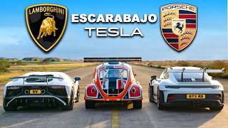 Lambo Aventador SV vs 911 GT3 RS vs Escarabajo Tesla ARRANCONES [upl. by Anaerb]