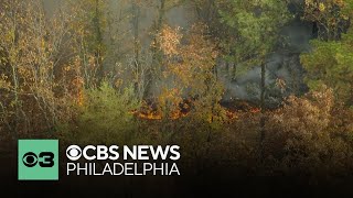 Crews battle brush fire in Evesham Township New Jersey [upl. by Aham206]