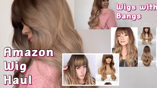 Amazon Wig Haul  Wigs with Bangs  ombré wigs  long curly wigs  blonde wigs with bangs [upl. by Niuqram]