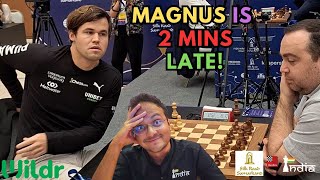 Magnus Carlsen is 2 mins late again  Carlsen vs Petrosian  World Rapid 2023 [upl. by Karylin195]