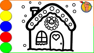 House Drawing Coloring and Painting for Kids  House Drawing  How to Draw a House  Easy HOUSE [upl. by Anivle]