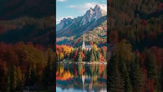 【Moments of Serenity】Autumn Church by the Lake  Serenity and Tranquility shorts nature [upl. by Aleron]