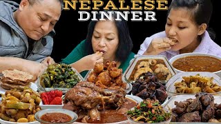 NEPALESE DINNER KHUKRA KO MASU GUNDRUK SADEKO MASYANG KO DAL RAYO KO SAAG ALOO DUM SEKUWA ETC [upl. by Lezirg450]