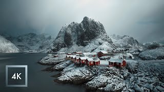 Snowfall in The Lofoten Islands Norway Nature Sounds for Sleep Hamnøy and Reine  4K [upl. by Cousin]