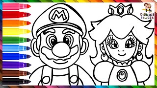 Dibuja y Colorea A Super Mario Y A La Princesa Peach 👨🍄👸🏼🌈 Dibujos Para Niños [upl. by Sinnal247]