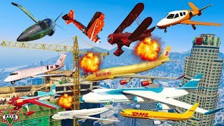 GTA V Every Airplanes Crane Lost a Wing Crash and Fail Compilation 60FPS [upl. by Eidnar]