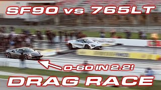 WORLDS QUICKEST FERRARI  SF90 vs 765LT  Hennessey vs DragTimes 14 Mile Showdown [upl. by Goody173]