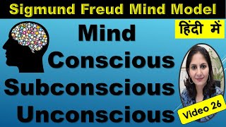 Conscious Unconscious Subconscious Mind Model Sigmund Freud Theory of Personality Hindi Monica Josan [upl. by Oflodur]