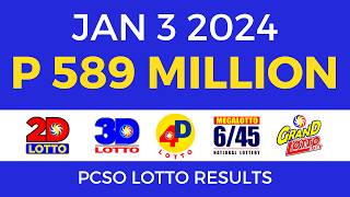 Lotto Result January 3 2024 9pm PCSO [upl. by Amarillas587]