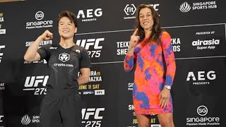 Zhang Weili vs Joanna Jędrzejczyk  Media Day Staredown  UFC 275 [upl. by Notsniw]