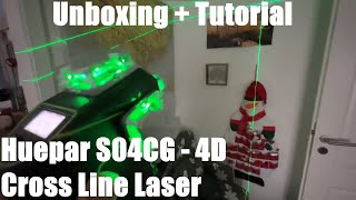 Huepar S04CG  4D Cross Line Laser Level Bluetooth and Remote Control Unboxing and instructions [upl. by Nerland]