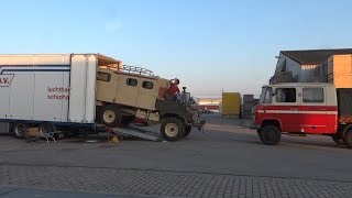 Offloading Unimog 404 diesel with a Mercedes 508 [upl. by Nosemaj]