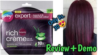 New Godrej Expert Rich Cream Hair Color ReviewDemo  Get Burgundy Hair At Home [upl. by Renaud]