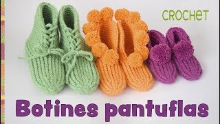 Botines pantuflas tejidas a crochet en punto elástico en 3 tallas  Tejiendo Perú [upl. by Macintyre552]