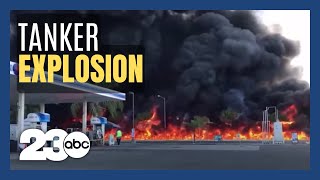 Tanker blows up killing driver in Fresno California [upl. by Sucramd795]