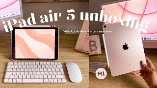 NEW iPad Air 5 Pink unboxing  accessories ✨ asmr ✨ aesthetic [upl. by Sordnaxela362]