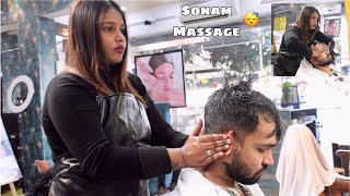 Relaxing ASMR Head Massage By The Beautiful Indian Lady Barber  Sonam  Hands amp Neck 🥱 [upl. by Ardnahs941]