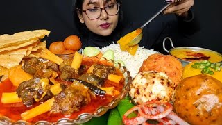 Eating Dal Chawal Bhurta Mutton Curry Salad Papadasmrsounds indianfood mukbang [upl. by Arquit]