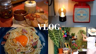 Vlog  Trying new cooking recipe  confit tomato banana coffee carbonara pasta with roe gardening [upl. by Ahsiuqal]