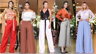 OUTFITS CON PANTALONES ANCHOS PANTALONES PALAZZO PANTALONES DE MODA 2021 [upl. by Aspa]