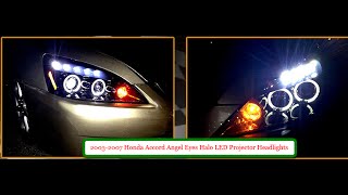 20032007 Honda Accord Angel Eyes Halo LED Projector Headlights [upl. by Eilahs]