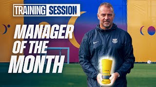 HANSI FLICK RECEIVES COACH OF THE MONTH AWARD for OCTOBER  FC Barcelona Training 🔵🔴 [upl. by Moises905]