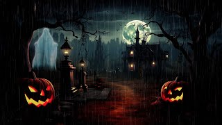 Haunted Village Haloween Ambience with Relaxing Heavy Rain amp Thunderstorm Sound Night Spooky Sound [upl. by Euqinorev413]