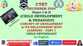 CTET CDP  GROWTH amp DEVELOPMENT  PART 1  Child Psychologyin English [upl. by Thury]