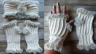 How to Crochet Faux Fur Fingerless Mittens  Stylish and Cozy Tutorial [upl. by Britton973]