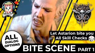 Astarion Romance Bite Scene  Part 1 🩸 Accept Bite 🧛 All Dialogs amp Skill Checks  Baldurs Gate 3 [upl. by Jovita819]