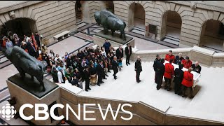 Procession follows Manitoba grand chiefs casket [upl. by Sillsby]