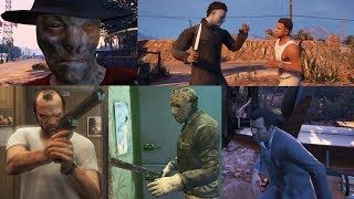 Franklin amp Trevor amp Michael VS Jason amp Myers amp Freddy  Ultimate Battle GTA 5 [upl. by Ylrehc860]