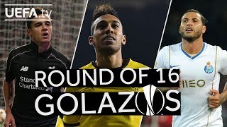 COUTINHO AUBAMEYANG QUARESMA Great UEL Round of 16 GOALS [upl. by Cati267]