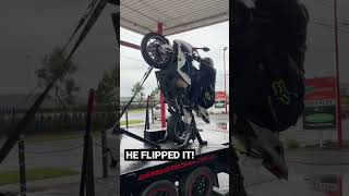 BMW S1000RR wheelie fail  FLIPPED the bike  saved by the straps  WHEELIE MACHINE [upl. by Adda]