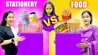 🍔 FOOD Vs STATIONERY ✏️ MYSTERY BOX CHALLENGE 🔮  Cute Sisters [upl. by Anitsuj]