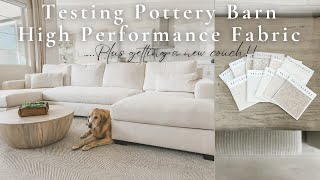 POTTERY BARN HIGH PERFORMANCE FABRICIS IT WORTH IT  BEST WHITE COUCH  LIVING ROOM MAKEOVER [upl. by Attenyw]