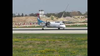 Luxair DHC Dash 8400 taxiing at MLALMML [upl. by Tillion671]