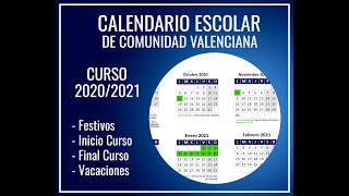 CALENDARIO ESCOLAR  2020  2021 para Comunidad Valenciana  Todas las fechas destacadas  Descarga [upl. by Geller425]