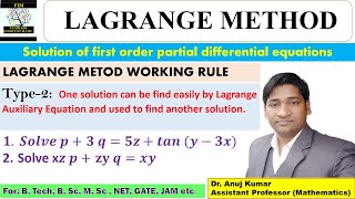 Lagrange Method for Partial Differential Equations  Lagrange Method PDE  Type 2 Questions [upl. by Feodora800]