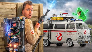 GhostBusters Box Fort Van Capturing Scary Slime Monsters With Ghost Gadgets Ghostbusters Movie [upl. by Rimma562]