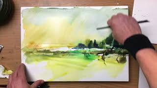 Watercolor demonstration abstract landscape painting demo 10 min [upl. by Atenek425]