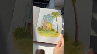 Tropical Beach Gouache Painting 🏄🏻‍♀️ Surf vibes ☀️ gouachepainting gouache shorts [upl. by Turnbull171]