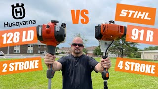 Stihl FS 91R VS Husqvarna 128LD 4 Stroke VS 2 Stroke StihlFS91R Hasqvarna128LD [upl. by Salman]