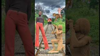 Funny train vs 2 sand sculpture special effects on the dancing joker train driver half trending yt [upl. by Laflam555]