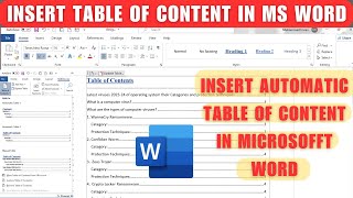 How to insert the Table of Contents in Microsoft Word  Easiest way to generate table of contents [upl. by Merissa]