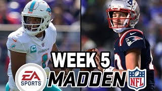 Dolphins at Patriots  Week 5 Madden Simulation [upl. by Ahsinev]