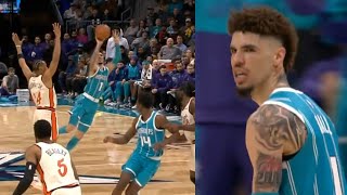 LaMelo Ball hits INSANE offbalance logo 3 with defender all over him vs Pistons 😱 [upl. by Semele]