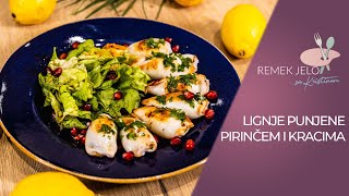 LIGNJE PUNJENE PIRINCEM I KRACIMA  Remek Jelo 2020 STUFFED SQUID TRADITIONAL RECIPE CALAMARI [upl. by Mallorie]